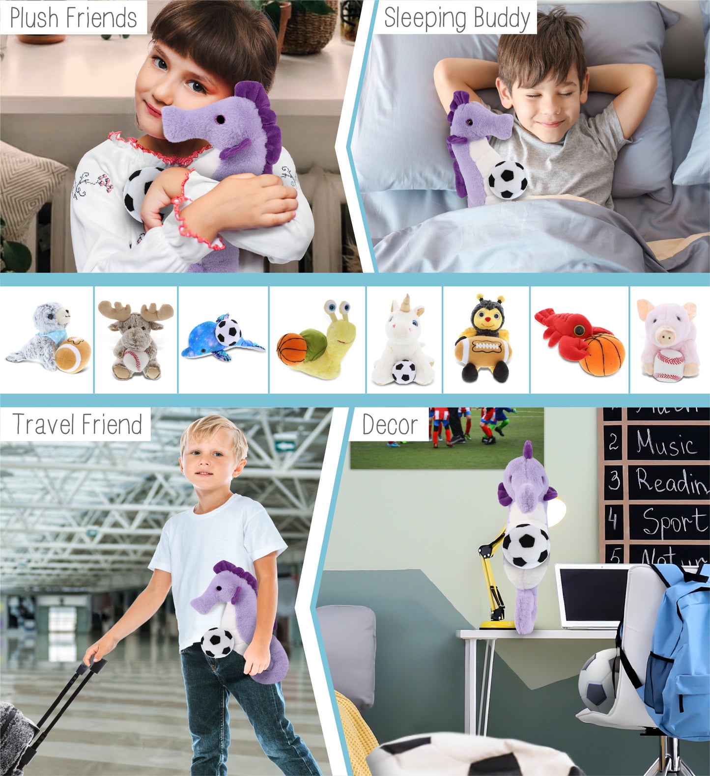 SUPER-SOFT PLUSH - PURPLE SEAHORSE 12" WITH SOCCER PLUSH