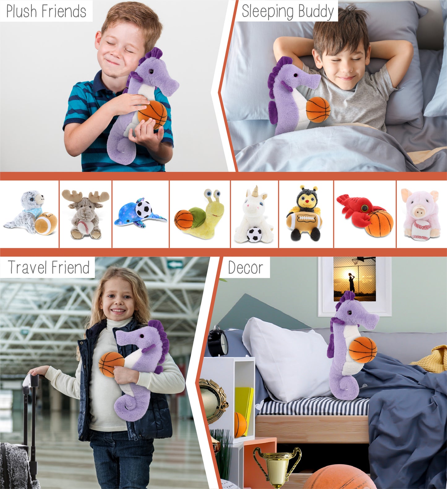 SUPER-SOFT PLUSH - PURPLE SEAHORSE 12" WITH BASKETBALL PLUSH