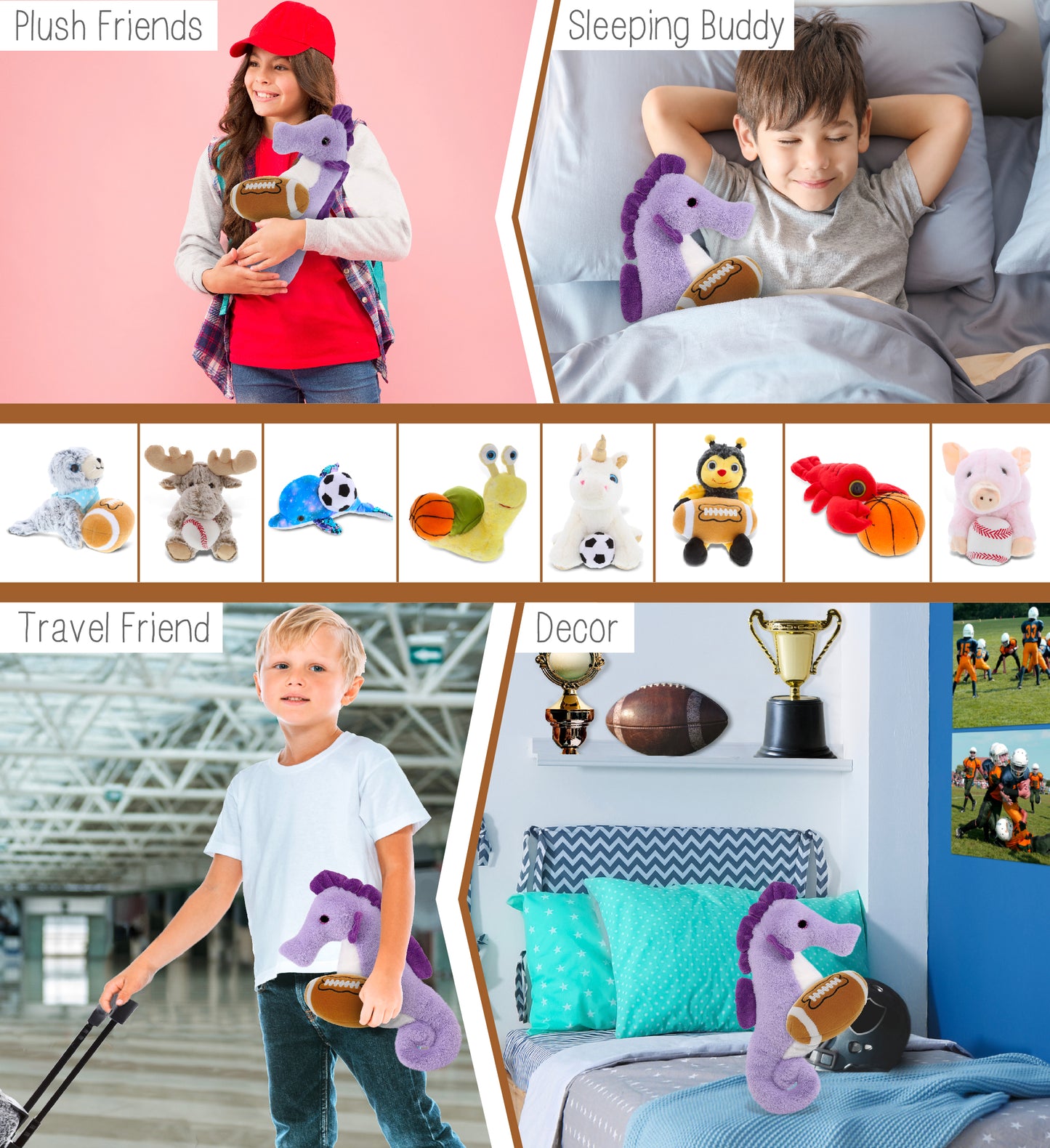 SUPER-SOFT PLUSH - PURPLE SEAHORSE 12" WITH FOOTBALL PLUSH