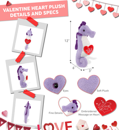 PLUSH I LOVE YOU RED HEART - SUPER-SOFT PLUSH - PURPLE SEAHORSE 12"