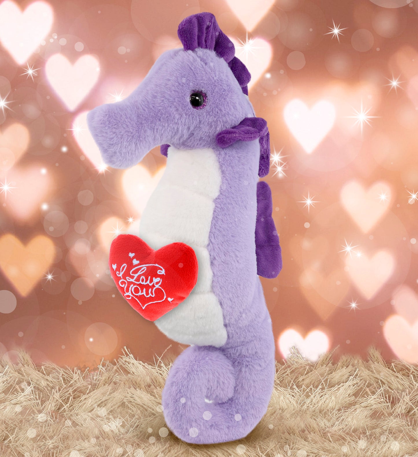 PLUSH I LOVE YOU RED HEART - SUPER-SOFT PLUSH - PURPLE SEAHORSE 12"