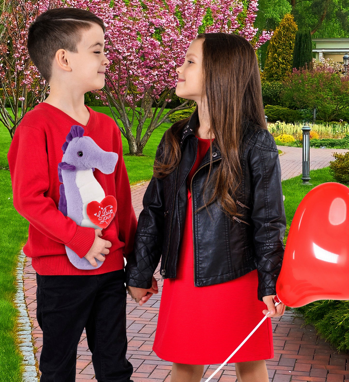 PLUSH I LOVE YOU RED HEART - SUPER-SOFT PLUSH - PURPLE SEAHORSE 12"