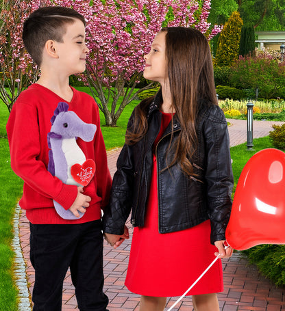 PLUSH I LOVE YOU RED HEART - SUPER-SOFT PLUSH - PURPLE SEAHORSE 12"