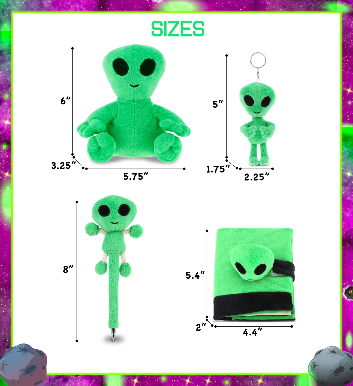 Plush -  Alien Plush Notebook, Pen, Keychain, and Plush Figure - Set of 4