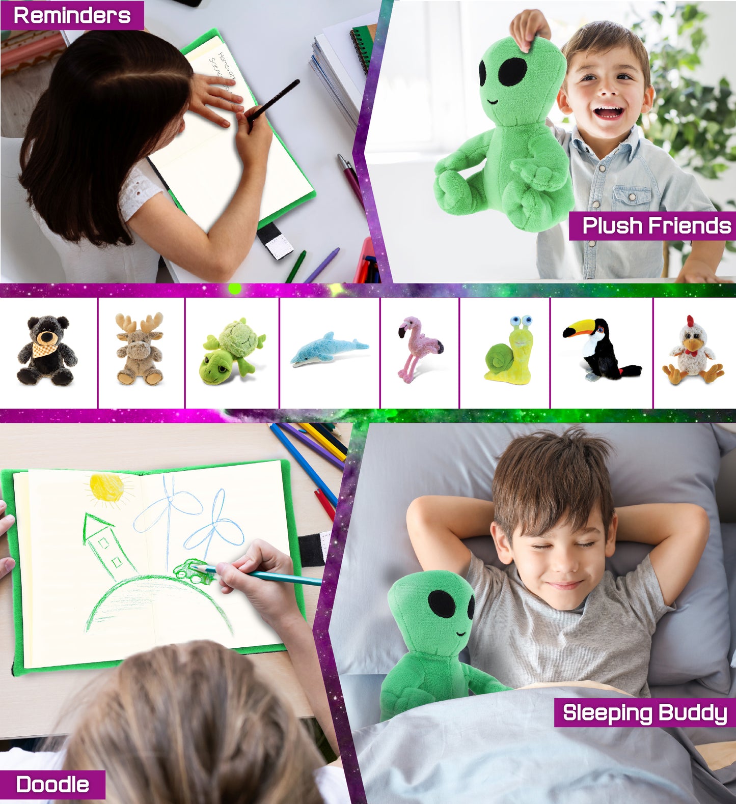Plush -  Alien Plush Notebook, Pen, Keychain, and Plush Figure - Set of 4