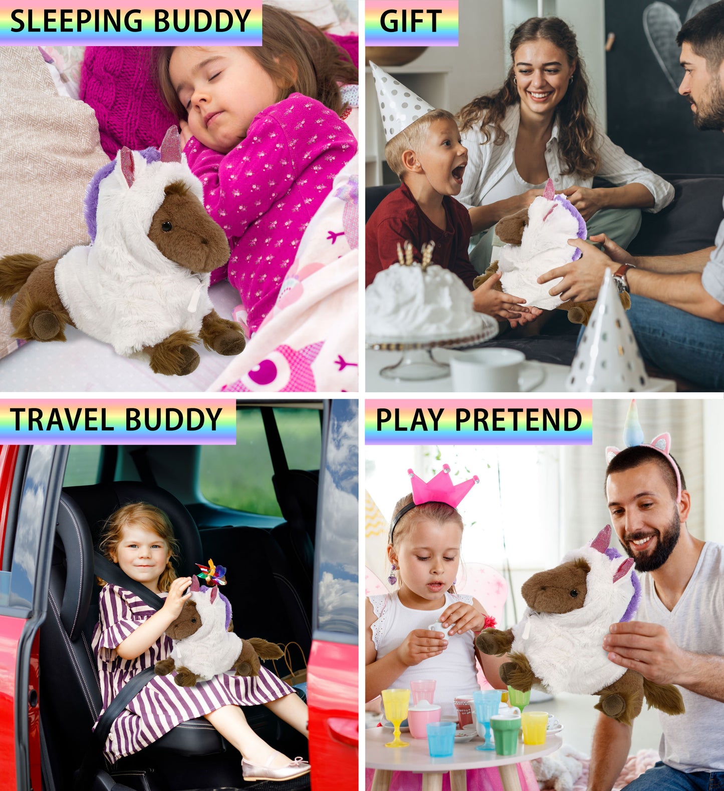 SUPER-SOFT PLUSH - FANCY LAYING BROWN HORSE 10" WITH UNICORN DRESS UP