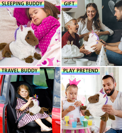 SUPER-SOFT PLUSH - FANCY LAYING BROWN HORSE 10" WITH UNICORN DRESS UP