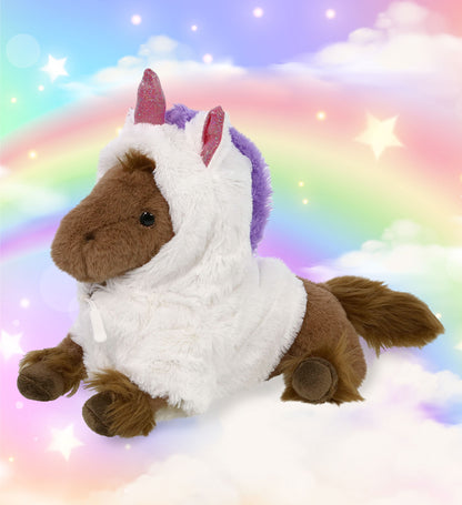 SUPER-SOFT PLUSH - FANCY LAYING BROWN HORSE 10" WITH UNICORN DRESS UP