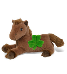 DolliBu Fancy Laying Brown Horse Plush with Green Plush Shamrock - 10 Inches