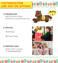 DolliBu Cute Fancy Laying Brown Horse with Yellow Easter Egg Plush - 10 Inches