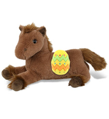 DolliBu Cute Fancy Laying Brown Horse with Yellow Easter Egg Plush - 10 Inches