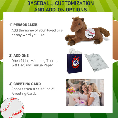 SUPER-SOFT PLUSH - FANCY LAYING BROWN HORSE 10" WITH BASEBALL PLUSH