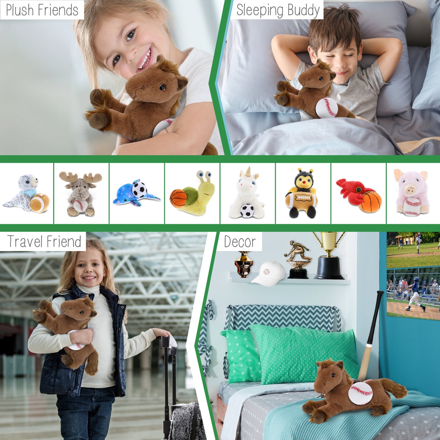 SUPER-SOFT PLUSH - FANCY LAYING BROWN HORSE 10" WITH BASEBALL PLUSH