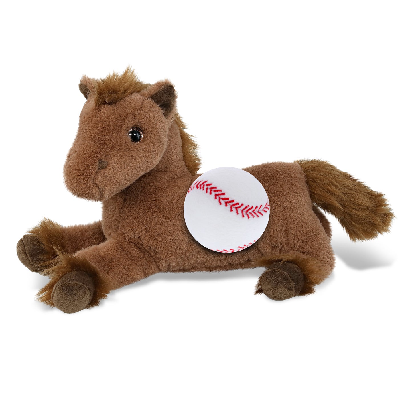 SUPER-SOFT PLUSH - FANCY LAYING BROWN HORSE 10" WITH BASEBALL PLUSH