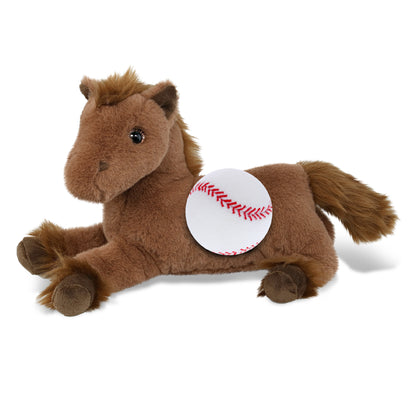 SUPER-SOFT PLUSH - FANCY LAYING BROWN HORSE 10" WITH BASEBALL PLUSH