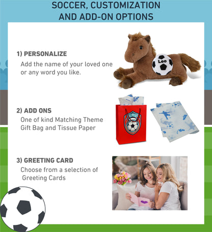 SUPER-SOFT PLUSH - FANCY LAYING BROWN HORSE 10" WITH SOCCER PLUSH