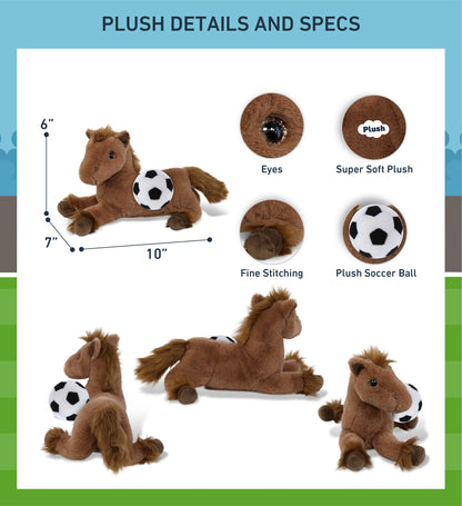 SUPER-SOFT PLUSH - FANCY LAYING BROWN HORSE 10" WITH SOCCER PLUSH