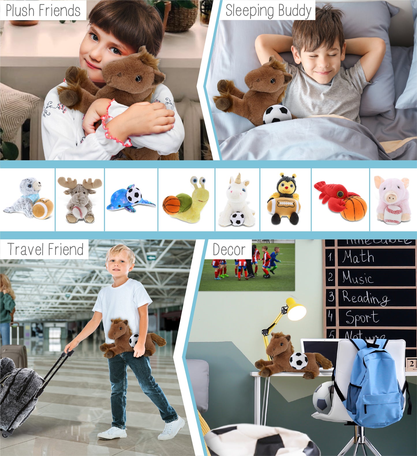 SUPER-SOFT PLUSH - FANCY LAYING BROWN HORSE 10" WITH SOCCER PLUSH