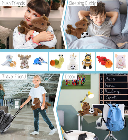 SUPER-SOFT PLUSH - FANCY LAYING BROWN HORSE 10" WITH SOCCER PLUSH