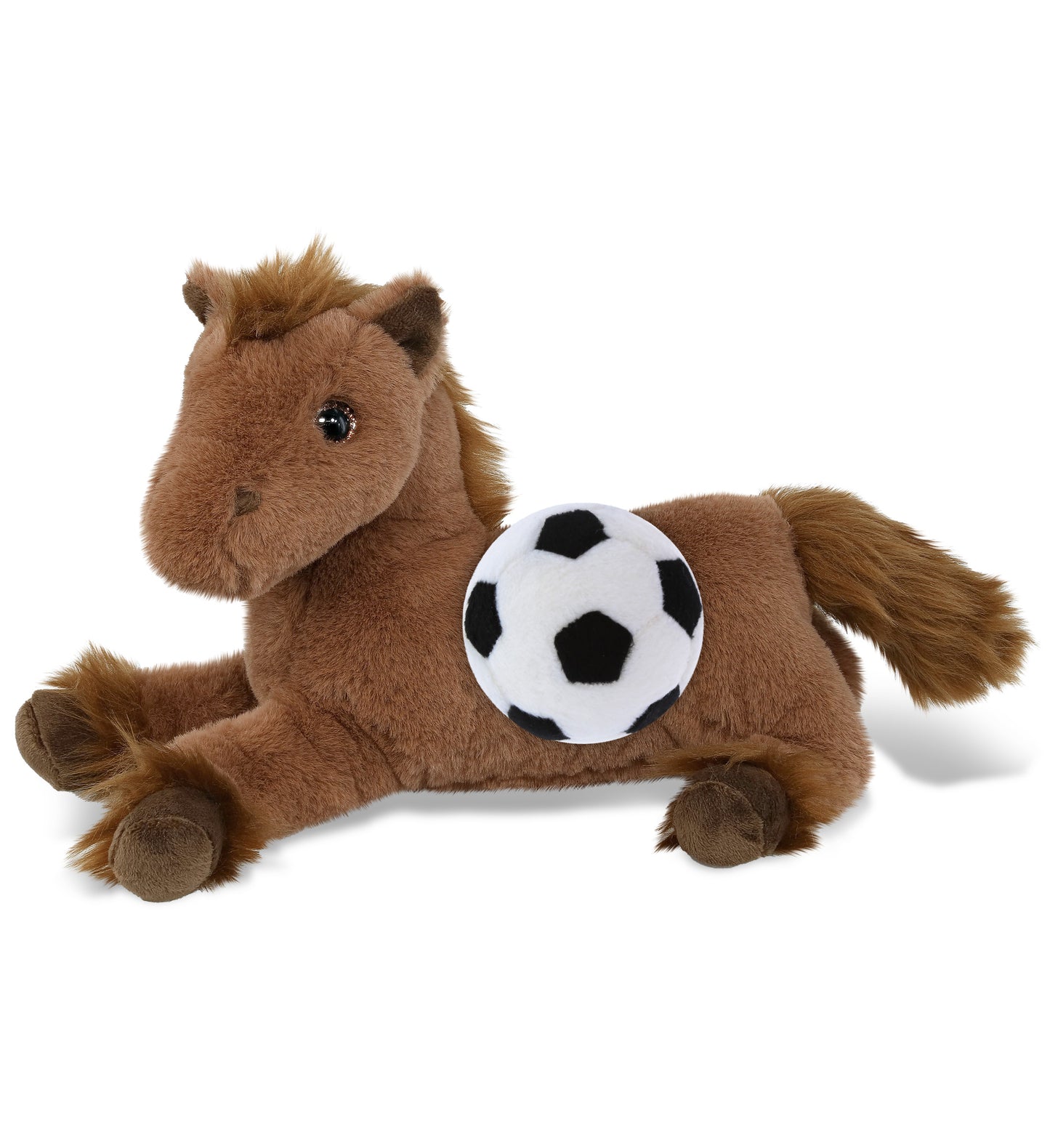 SUPER-SOFT PLUSH - FANCY LAYING BROWN HORSE 10" WITH SOCCER PLUSH