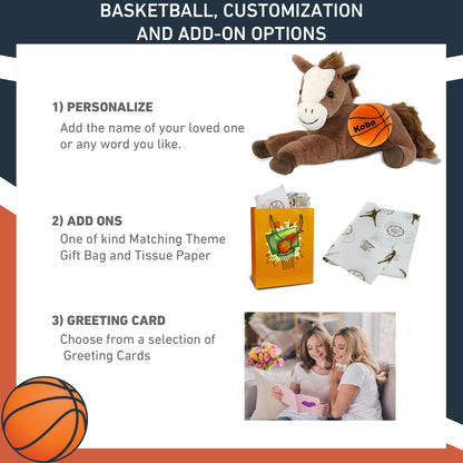 SUPER-SOFT PLUSH - FANCY LAYING BROWN HORSE 10" WITH BASKETBALL PLUSH