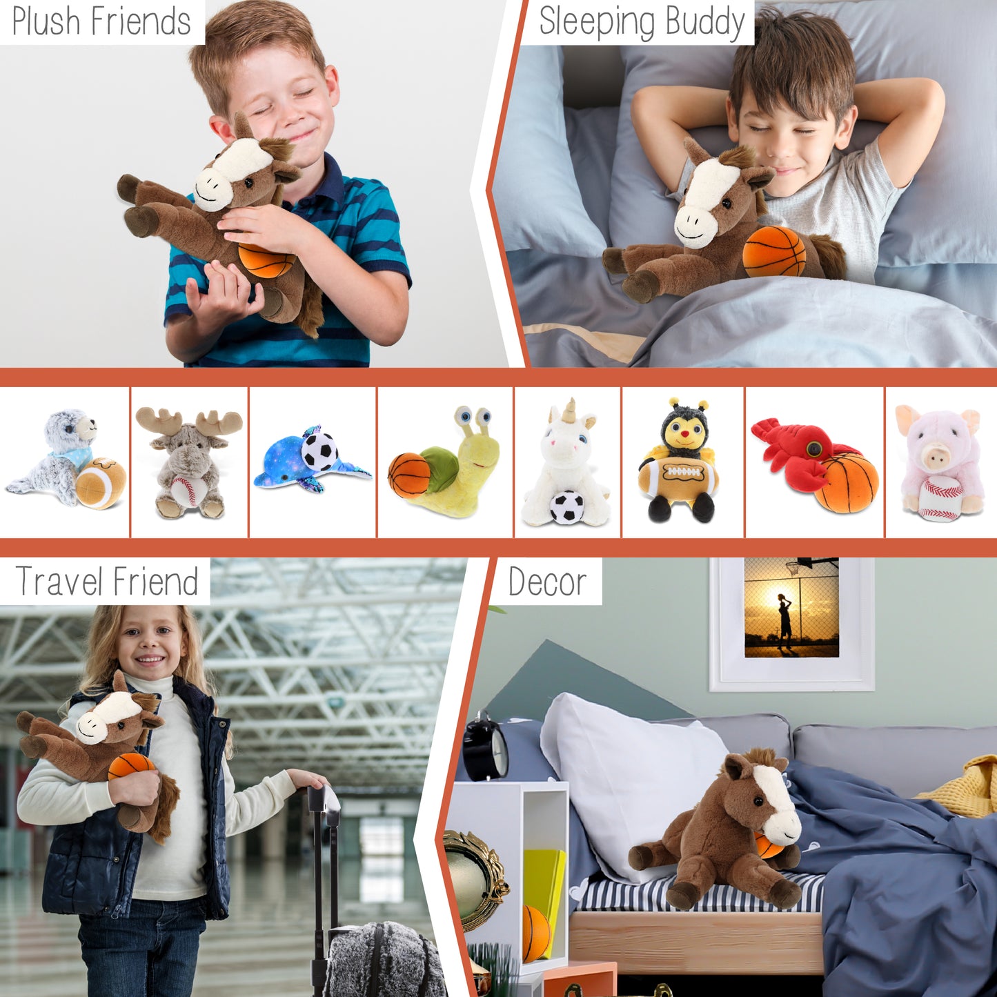 SUPER-SOFT PLUSH - FANCY LAYING BROWN HORSE 10" WITH BASKETBALL PLUSH