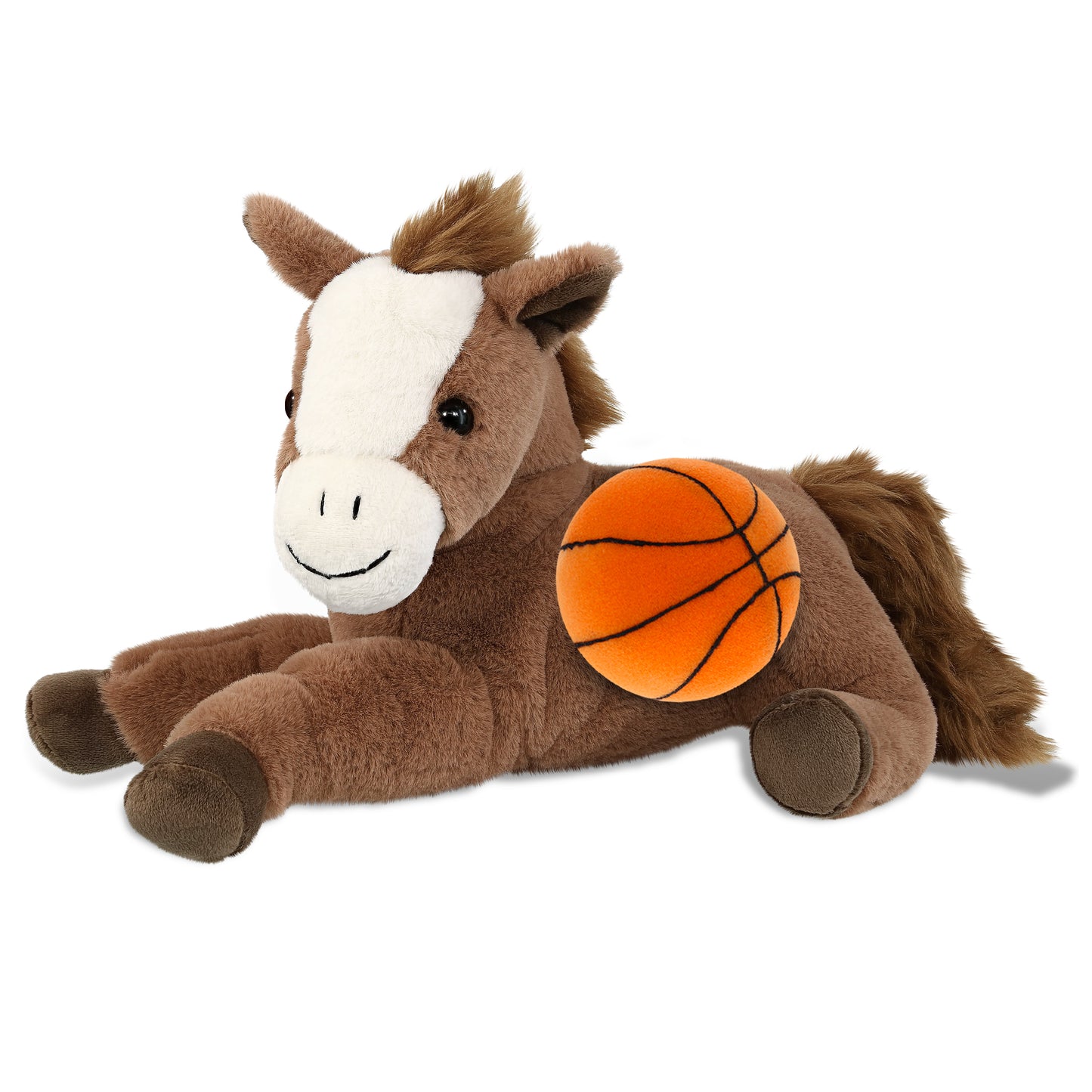 SUPER-SOFT PLUSH - FANCY LAYING BROWN HORSE 10" WITH BASKETBALL PLUSH