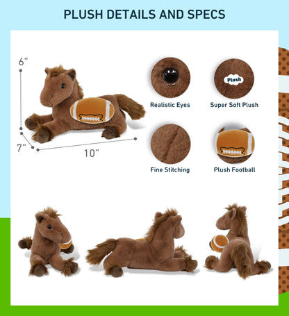 SUPER-SOFT PLUSH - FANCY LAYING BROWN HORSE 10" WITH FOOTBALL PLUSH