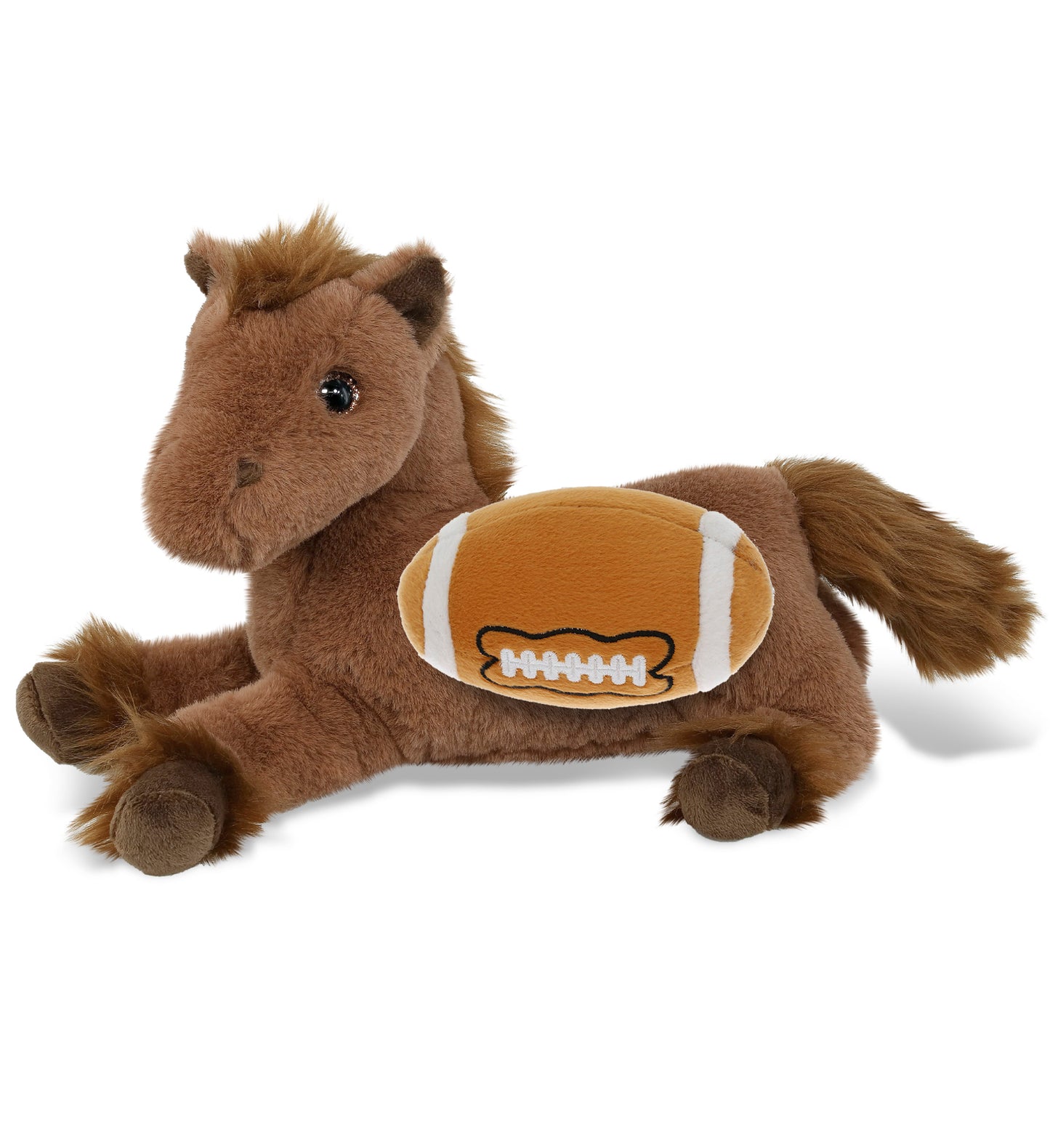 SUPER-SOFT PLUSH - FANCY LAYING BROWN HORSE 10" WITH FOOTBALL PLUSH