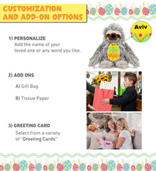 DolliBu Super Soft Cute Grey Sloth with Yellow Easter Egg Plush - 7 Inches