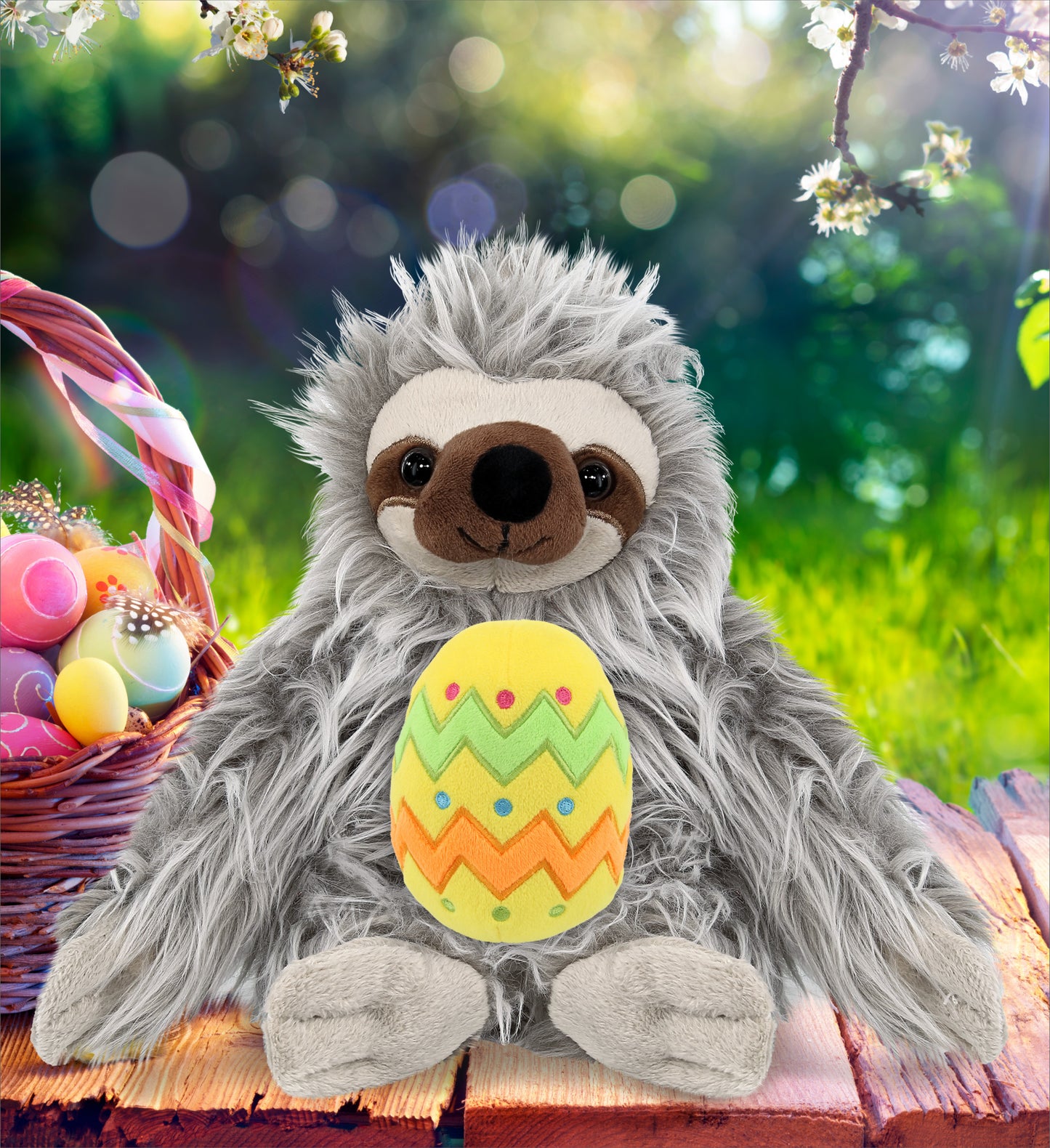 DolliBu Super Soft Cute Grey Sloth with Yellow Easter Egg Plush - 7 Inches