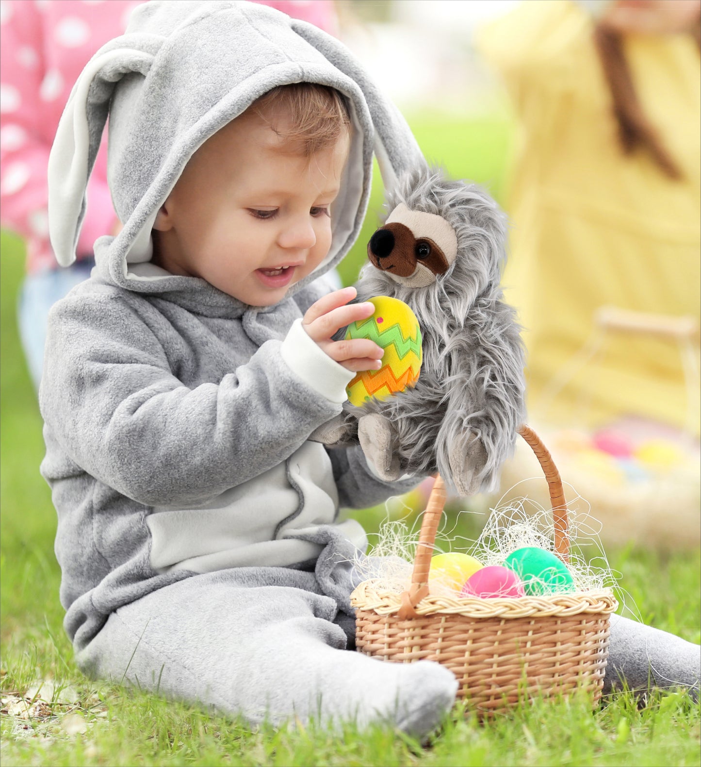 DolliBu Super Soft Cute Grey Sloth with Yellow Easter Egg Plush - 7 Inches