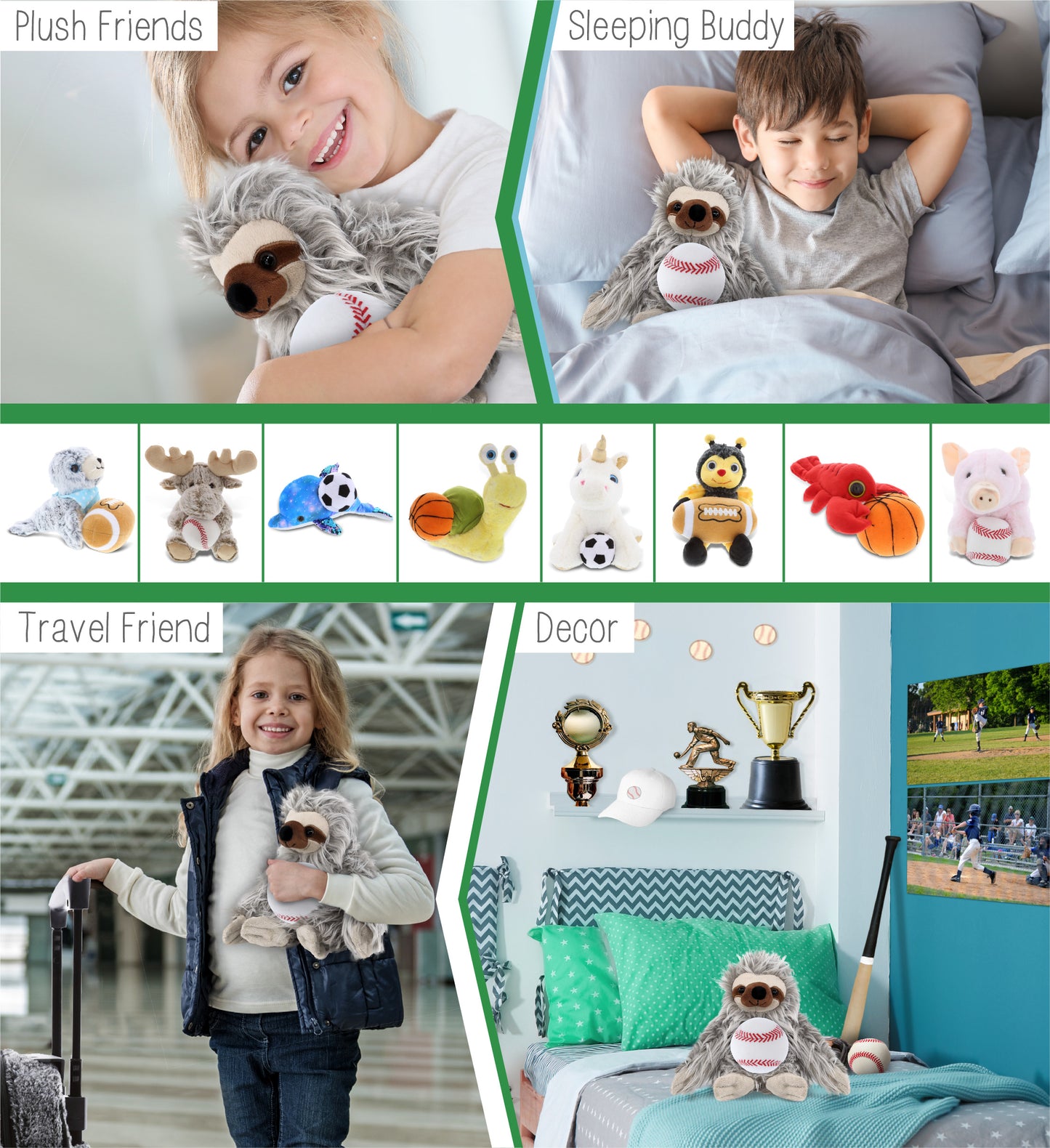 SUPER-SOFT PLUSH - GREY SLOTH 7" WITH BASEBALL PLUSH