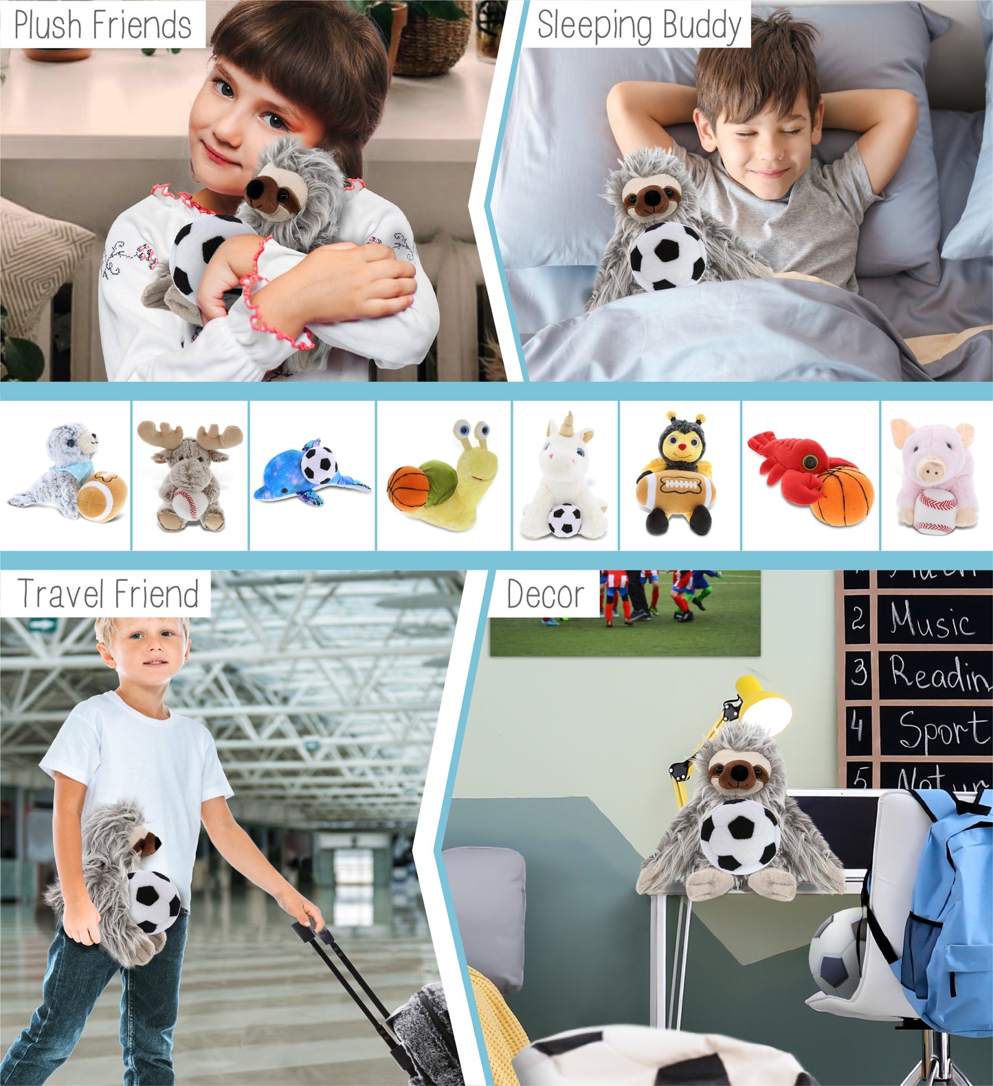 SUPER-SOFT PLUSH - GREY SLOTH 7" WITH SOCCER PLUSH