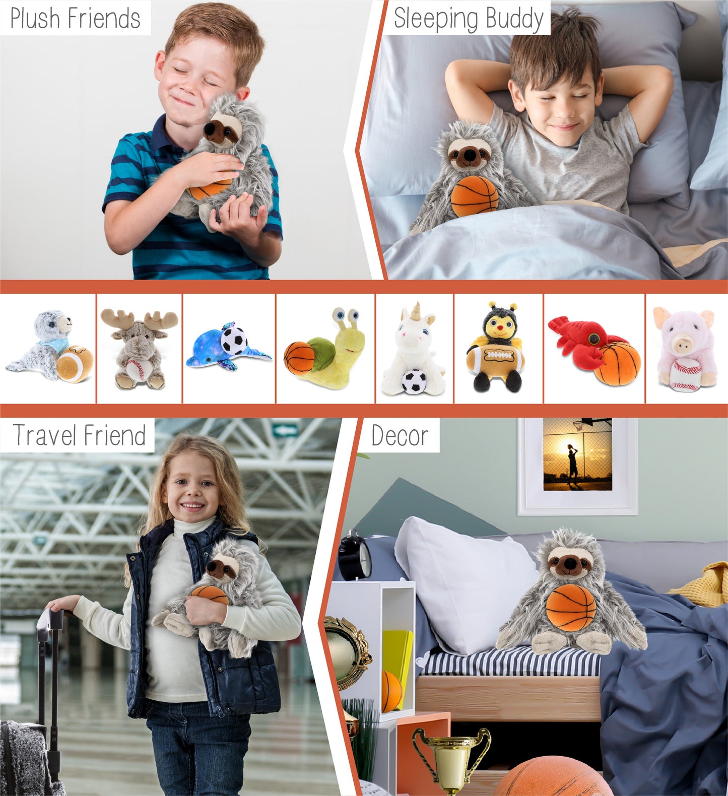 SUPER-SOFT PLUSH - GREY SLOTH 7" WITH BASKETBALL PLUSH