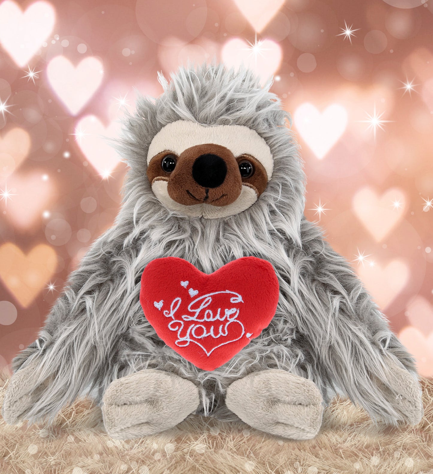 PLUSH I LOVE YOU RED HEART - SUPER-SOFT PLUSH - GREY SLOTH 7"