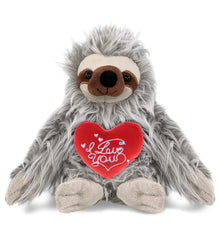 PLUSH I LOVE YOU RED HEART - SUPER-SOFT PLUSH - GREY SLOTH 7"