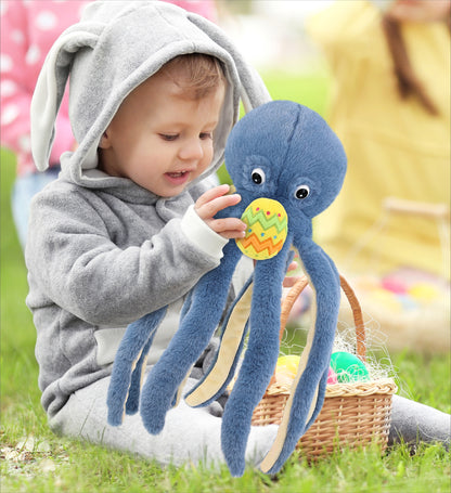 DolliBu Super Soft Cute Blue Octopus with Yellow Easter Egg Plush - 15 Inches