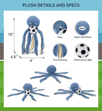 SUPER-SOFT PLUSH - BLUE OCTOPUS 15" WITH SOCCER PLUSH