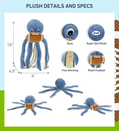 SUPER-SOFT PLUSH - BLUE OCTOPUS 15" WITH FOOTBALL PLUSH