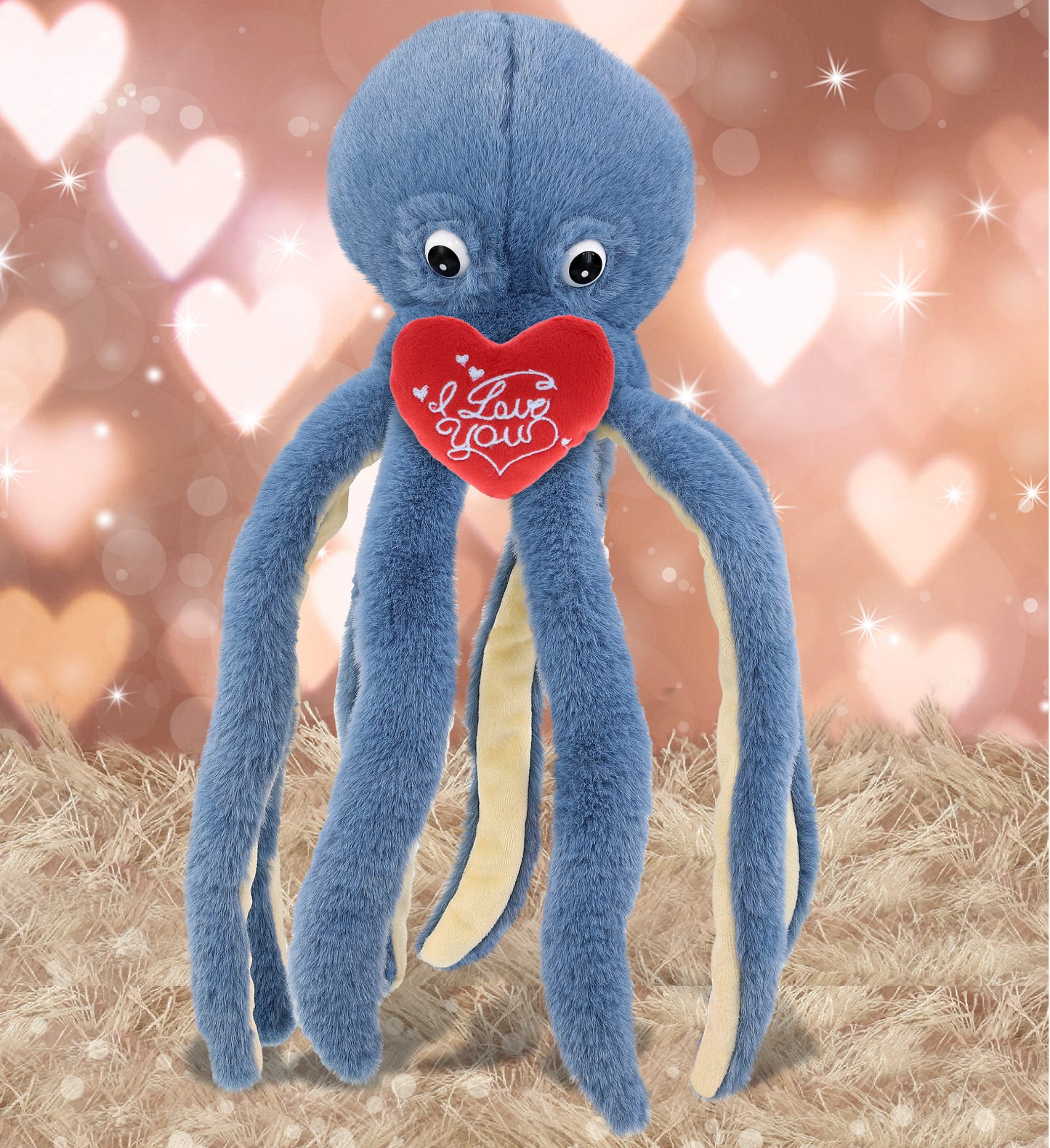 PLUSH I LOVE YOU RED HEART - SUPER-SOFT PLUSH - BLUE OCTOPUS 15"