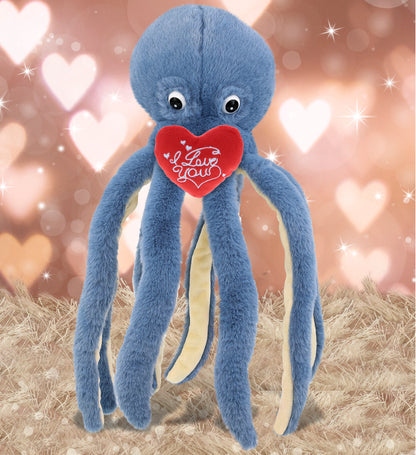 PLUSH I LOVE YOU RED HEART - SUPER-SOFT PLUSH - BLUE OCTOPUS 15"