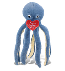 PLUSH I LOVE YOU RED HEART - SUPER-SOFT PLUSH - BLUE OCTOPUS 15"