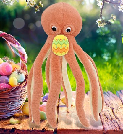 DolliBu Super Soft Orange Octopus with Yellow Easter Egg Plush - 15 Inches