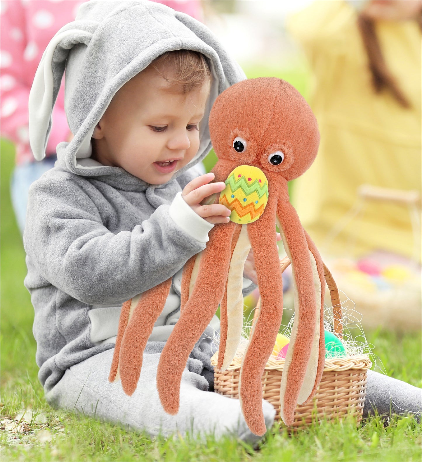 DolliBu Super Soft Orange Octopus with Yellow Easter Egg Plush - 15 Inches