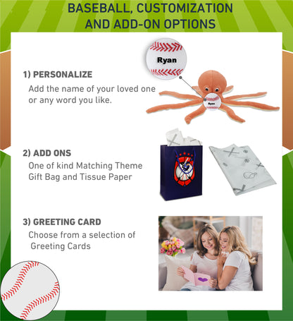 SUPER-SOFT PLUSH - ORANGE OCTOPUS 15" WITH BASEBALL PLUSH