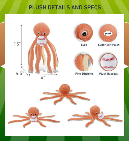 SUPER-SOFT PLUSH - ORANGE OCTOPUS 15" WITH BASEBALL PLUSH