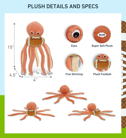 SUPER-SOFT PLUSH - ORANGE OCTOPUS 15" WITH FOOTBALL PLUSH