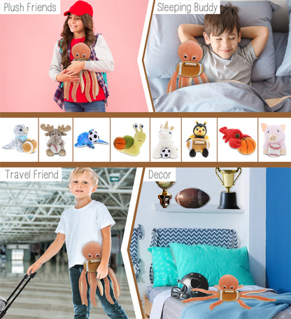 SUPER-SOFT PLUSH - ORANGE OCTOPUS 15" WITH FOOTBALL PLUSH