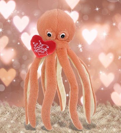 PLUSH I LOVE YOU RED HEART - SUPER-SOFT PLUSH - ORANGE OCTOPUS 15"
